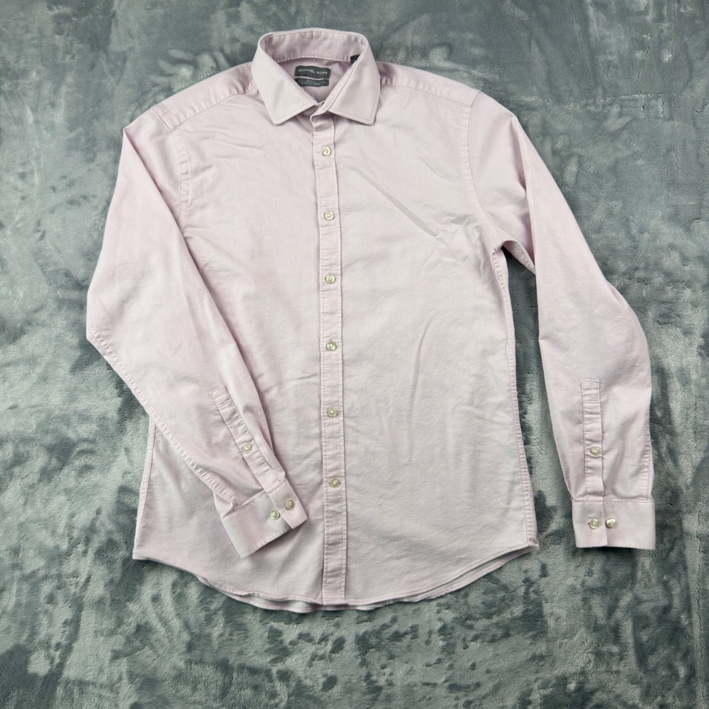 Michael Kors Mens Slim Fit Stretch Shirt Pink Micro Stripe 15.5 34/35 Medium